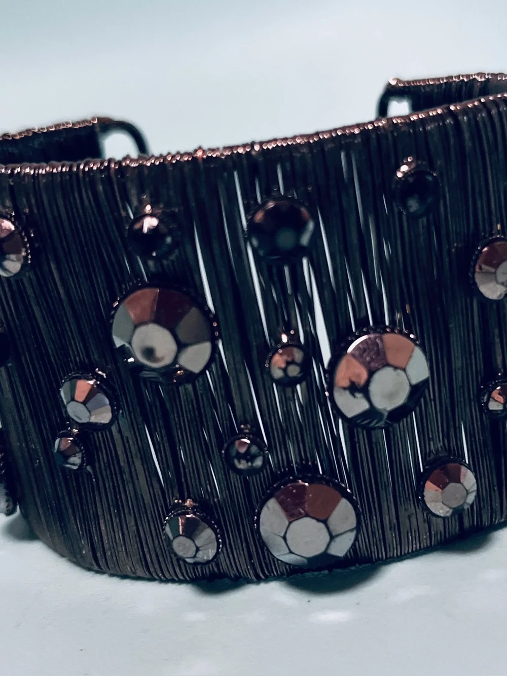 Seaweed Wire Gun Metal w/ Rhinestones Cuff